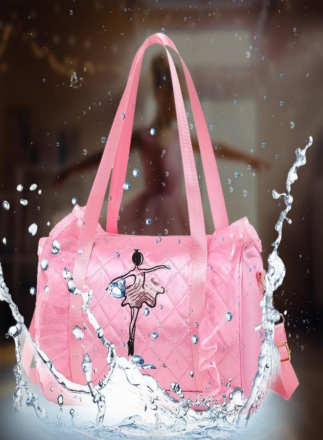 Dorlubel Cute Ballet Dance Bag Gym Travel Duffle Bag for Girls Tutu Dress Bag with Key Chain for Girls (Pink3 of Long Mesh) - Image 5